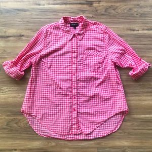 Lane Bryant Long Sleeve Button Down Red Gingham Shirt